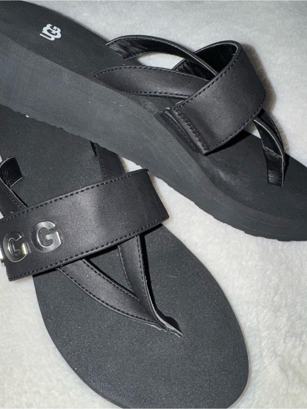 UGG NEW! Black Platform Thong Sandals with Logo Strap
